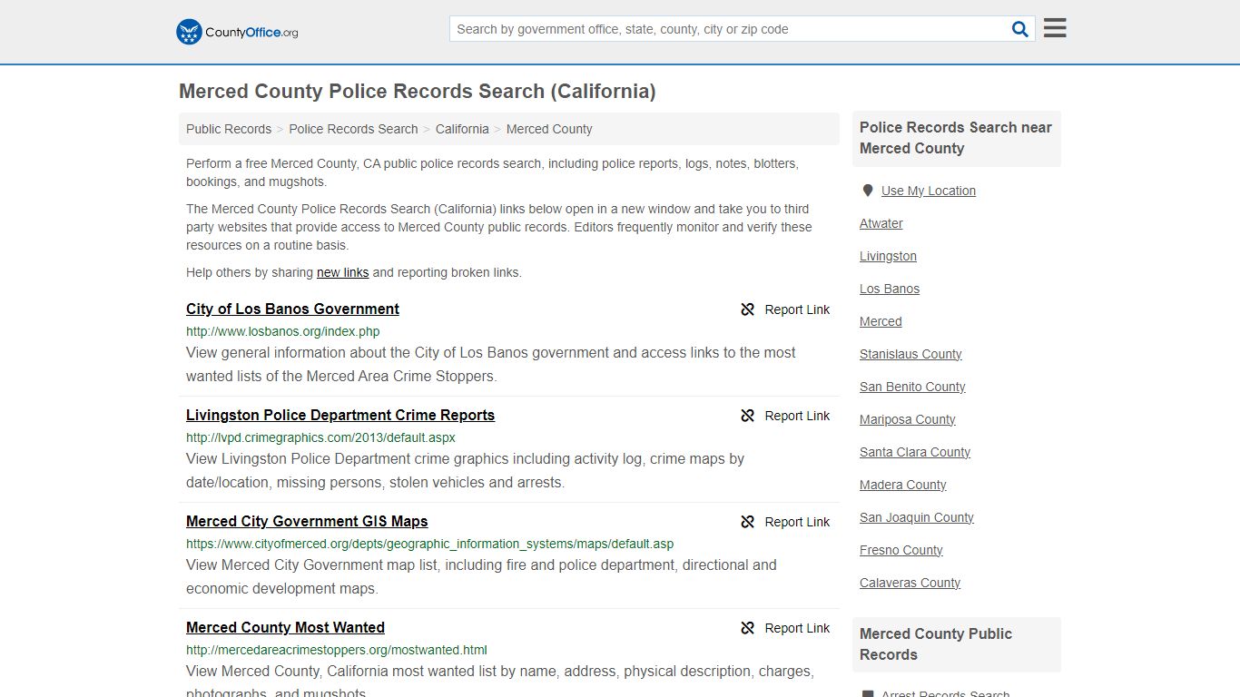 Merced County Police Records Search (California) - County Office