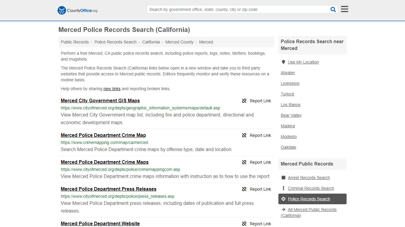 Merced Police Records Search (California) - County Office