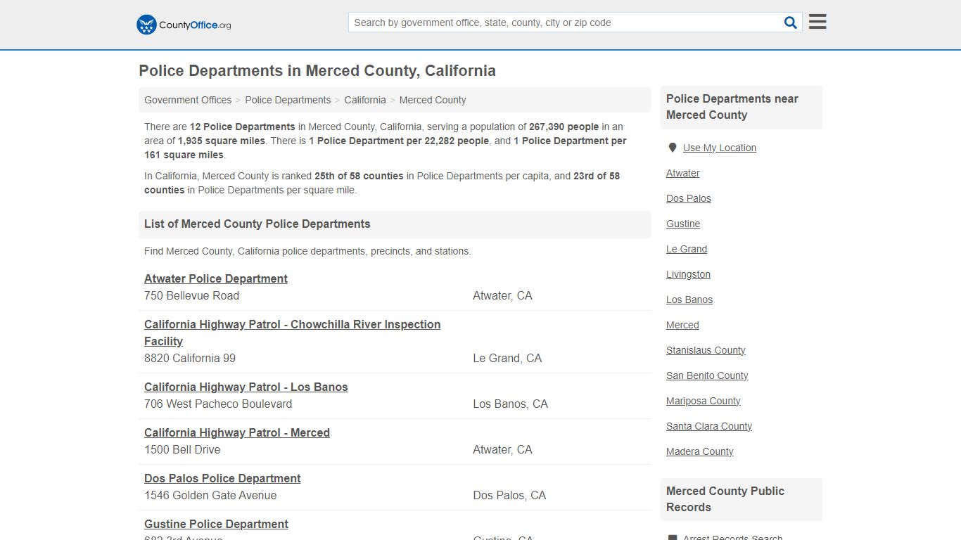 Police Departments - Merced County, CA (Arrest Records & Police Logs)