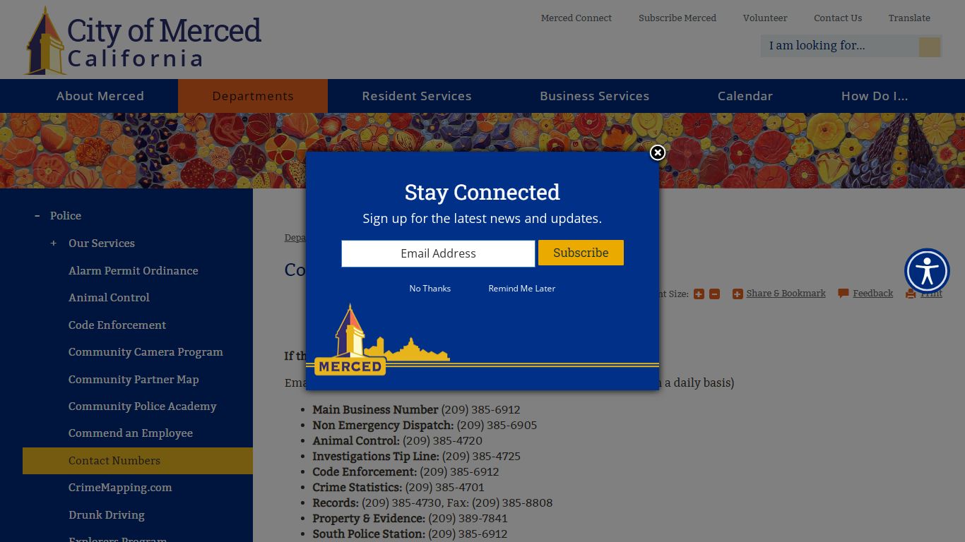 Contact Numbers | City of Merced, CA
